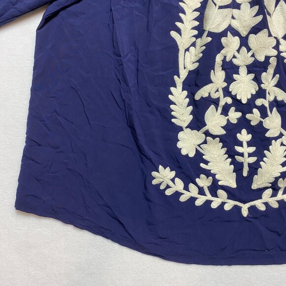 Solitaire Boho Embroidered Floral Blouse Top Women's 2X Blue 3/4 Cold Shoulder - Picture 4 of 11
